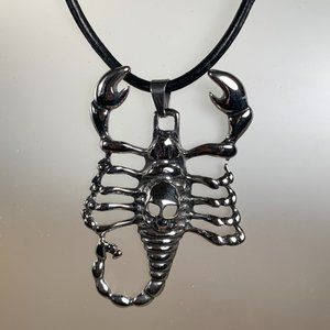 NEW 316L Stainless Steel Scorpion Skull Head Pendant on a Black Cord Necklace